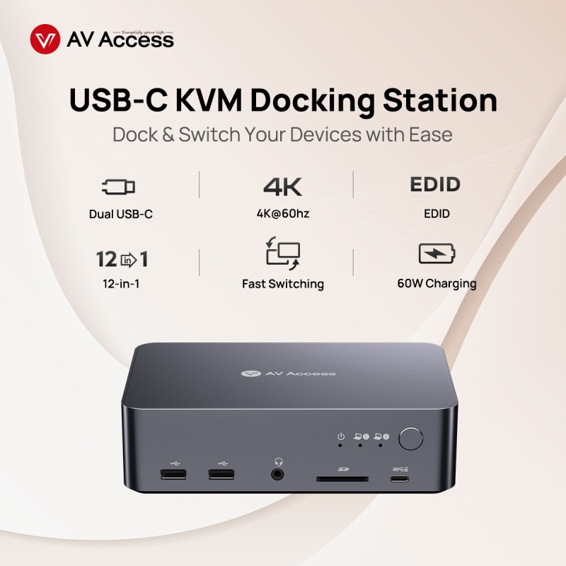 iDock C20 USB-C KVM Switch Docking Station dla 2 laptopów, 4K Dual Monitor Design