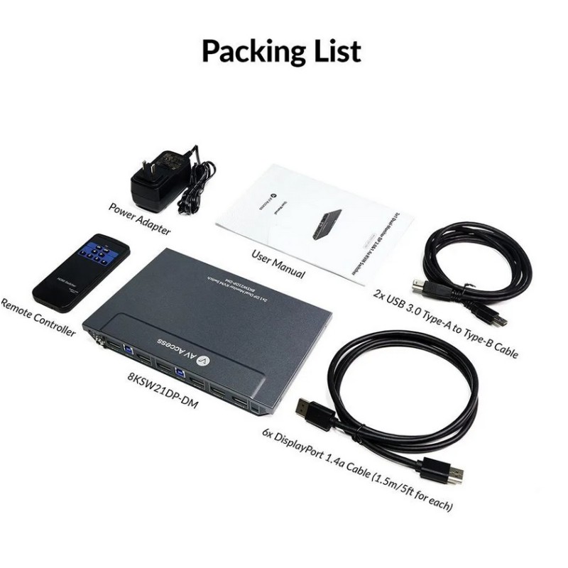 8K DisplayPort KVM Switch for Two Computers, Supports Dual Monitors & 144hz/165hz/240hz High Refresh Rate Gaming