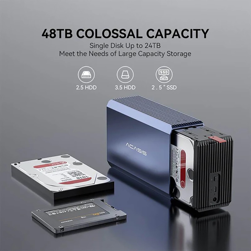 Acasis obudowa RAID 2x 3,5\"/2,5\" HDD/SSD Sprzętowy RAID 0/1/SPAN/JBOD macOS/Win/Linux