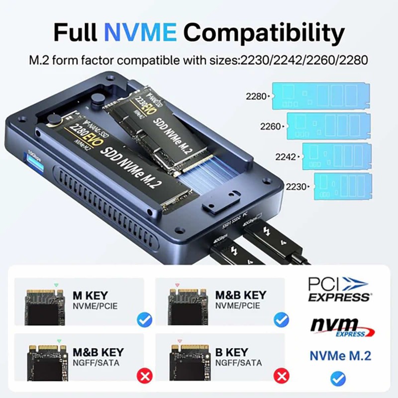 Abart Pro Sonic Dual kieszeń obudowa dysku HUB 2x NVMe M.2 SSD PCIe USB4 Thunderbolt 40 Gb/s HDMI USB-C 40 Gb/s USB-A 10 Gb/s