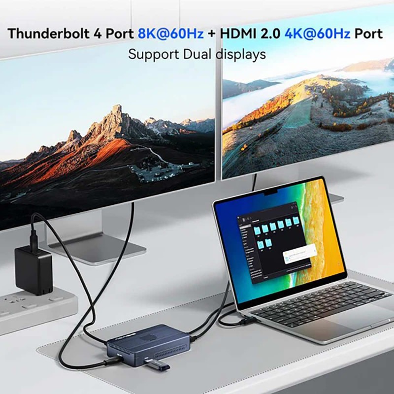 Abart Pro Sonic Dual kieszeń obudowa dysku HUB 2x NVMe M.2 SSD PCIe USB4 Thunderbolt 40 Gb/s HDMI USB-C 40 Gb/s USB-A 10 Gb/s