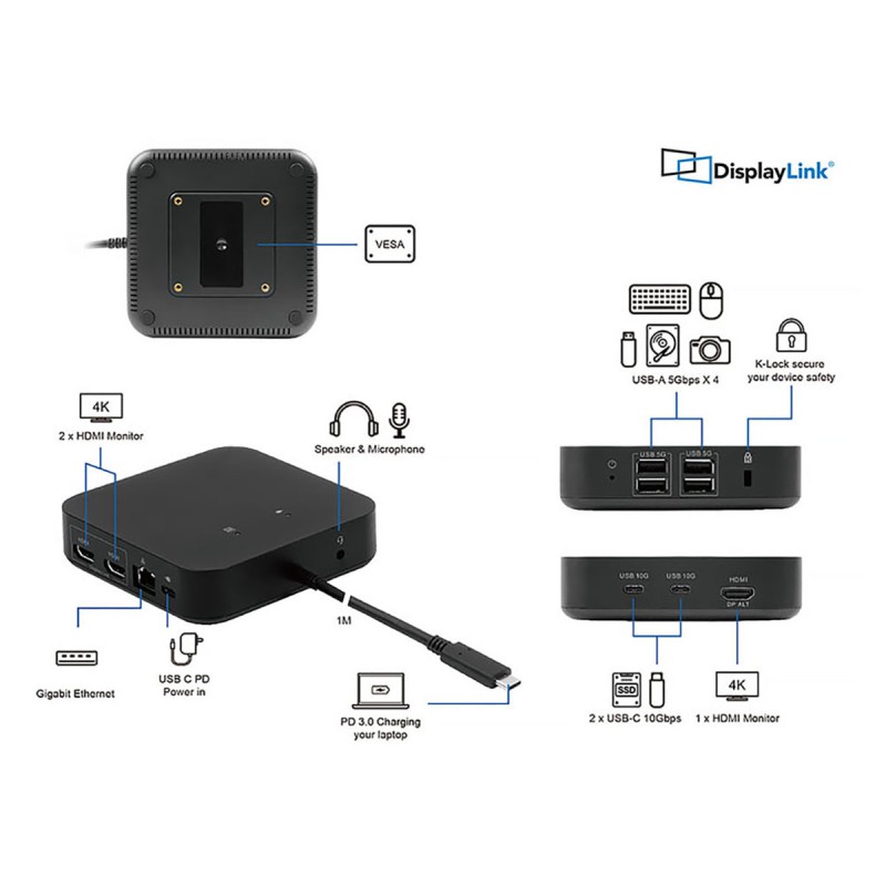 LMP 12 portowa stacja dokująca USB-C Triple-DisplayDock 4K z DisplayLink PD 85W