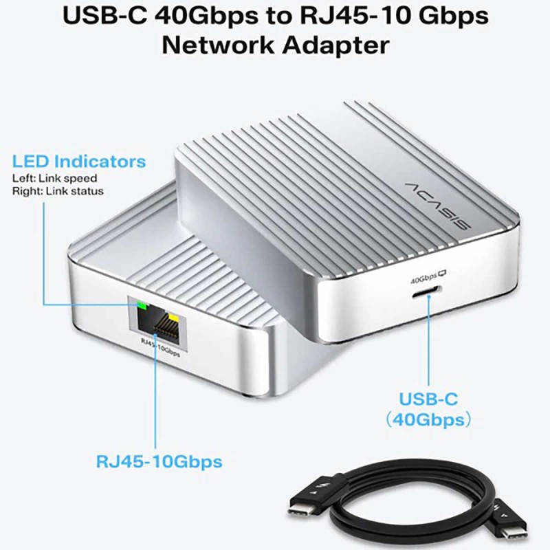 Karta sieciowa 10 GbE Acasis 10 Gigabit Ethernet Adapter kompatybilna z Thunderbolt 5/4/3 i USB4