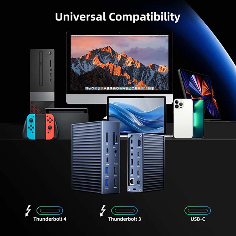 Acasis 21 Ports 40Gbps Thunderbolt 4 Docking Station USB-C, USB-A, LAN 2,5GbE, HDMI, minijack, microSD, SD