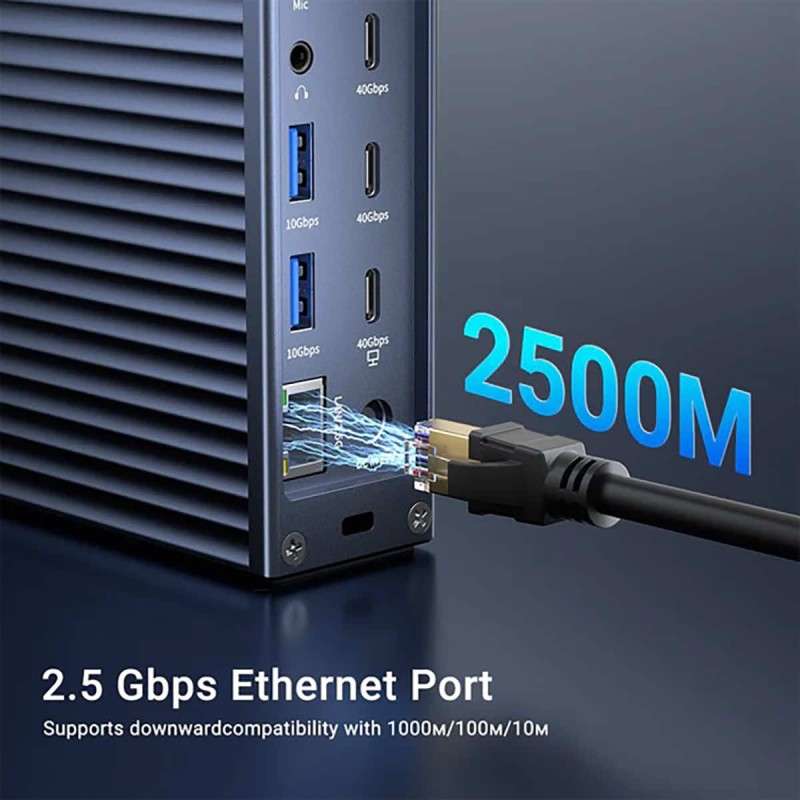 Stacja dokująca Acasis Thunderbolt 4 40Gbps 21 portów USB-C, USB-A, HDMI, LAN 2,5 GbE, microSD, SD, minijack
