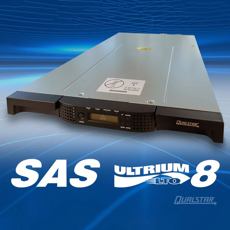 Qualstar Q8 Entry-Level LTO Tape Library with SAS LTO-8 Drive rack 19" 8x cartridge 96/240TB 3 year warranty