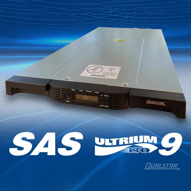 Qualstar Q8 Entry-Level LTO Tape Library with SAS LTO-9 Drive rack 19" 8x cartridge 144/360TB 3 year warranty