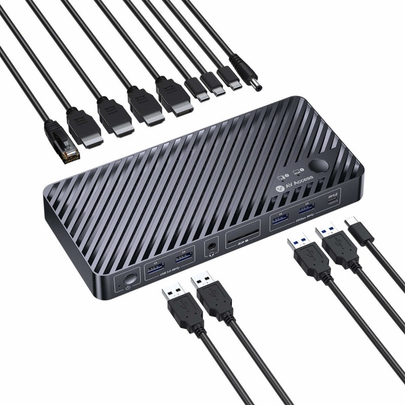iDock M10 KVM Switch Docking Station for MacBook and PC 2x 4K HDMI 1x Laptop + 1x Desktop, 100W Charging, 10-in-1 USB-C Dock