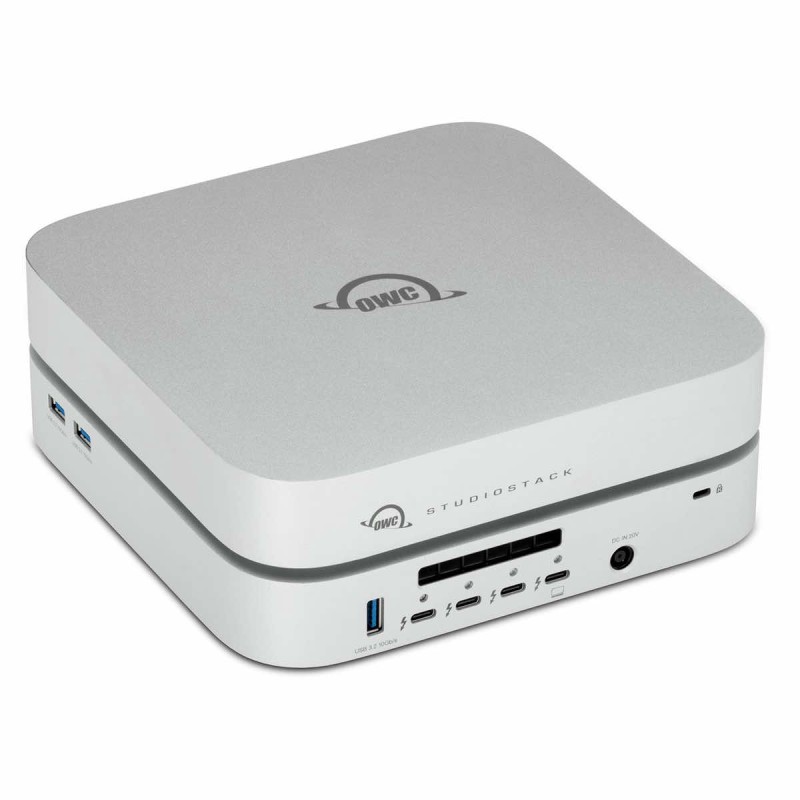 OWC StudioStack Thunderbolt 5 hub z zatokami na dyski SSD NVMe M.2 i HDD/SSD SATA 3,5\"