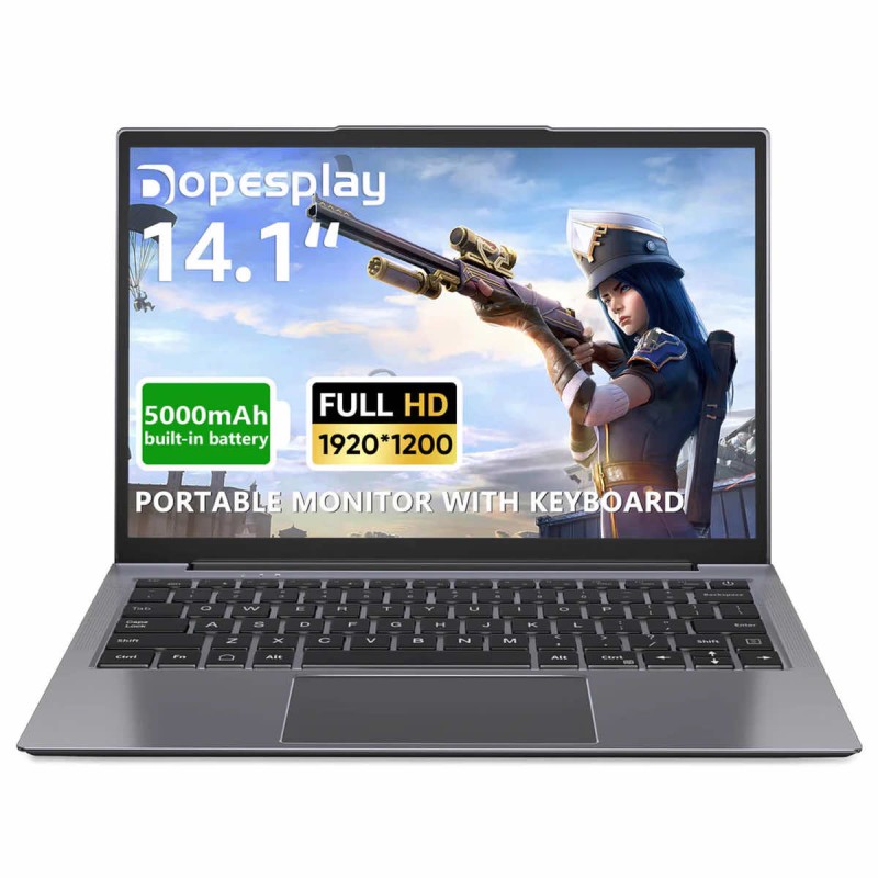 14,1-calowy przenośny monitor IPS Dopesplay 1200p HDR z klawiaturą i wbudowanym akumulatorem 5000 mAh