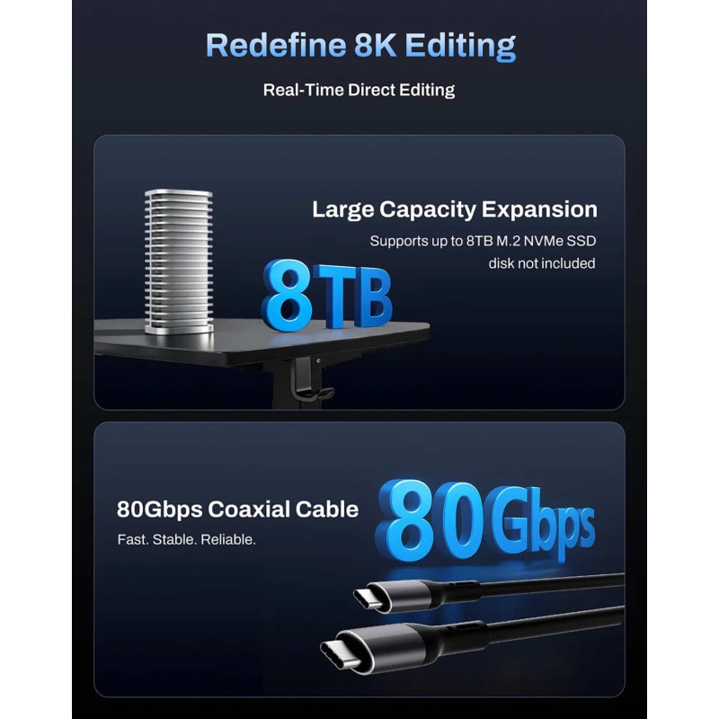 TerraMaster D1 SSD PRO Thunderbolt 5 enclosure for 1x M.2 SSD NVMe drive up to 80 Gb/s compatible with USB-C