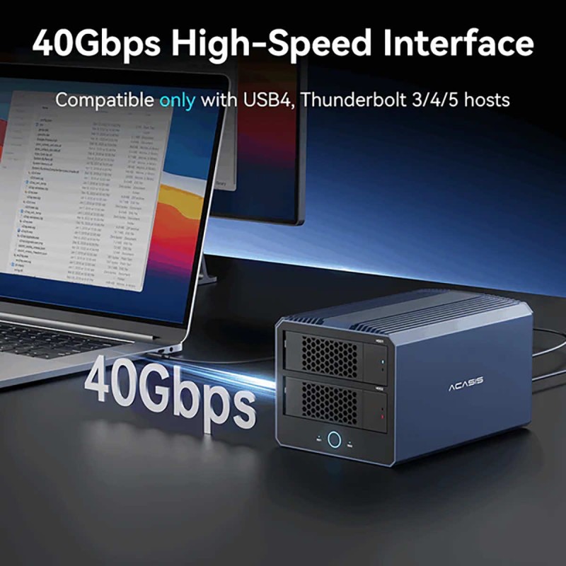 Acasis 2x HDD/SSD SATA hardware RAID enclosure + 2x SSD NVMe 40Gb/s up to 6000MB/s Thunderbolt | USB4 + DisplayPort