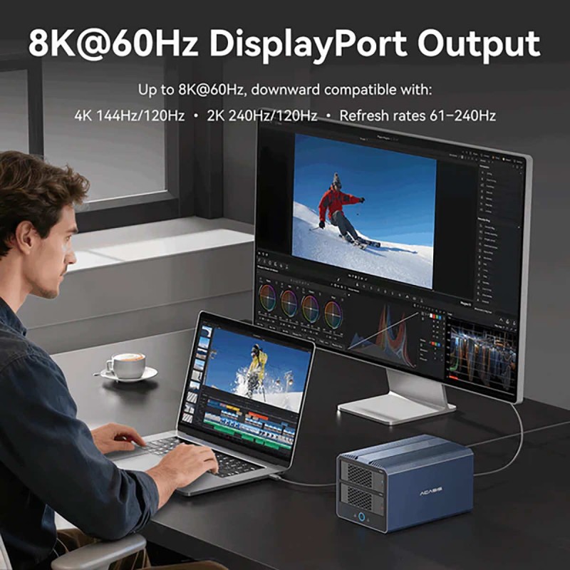 Acasis 2x HDD/SSD SATA hardware RAID enclosure + 2x SSD NVMe 40Gb/s up to 6000MB/s Thunderbolt | USB4 + DisplayPort