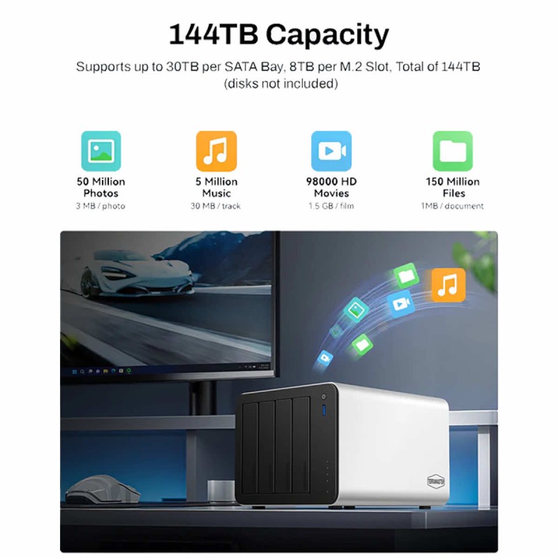 NAS TerraMaster F4-425 Plus 1x256GB NVMe + 2xM.2 Slot 4x HDD 0TB 2x 5GbE 8GBRAM 4xUSB 10 Gb/s Preinstalowany TOS