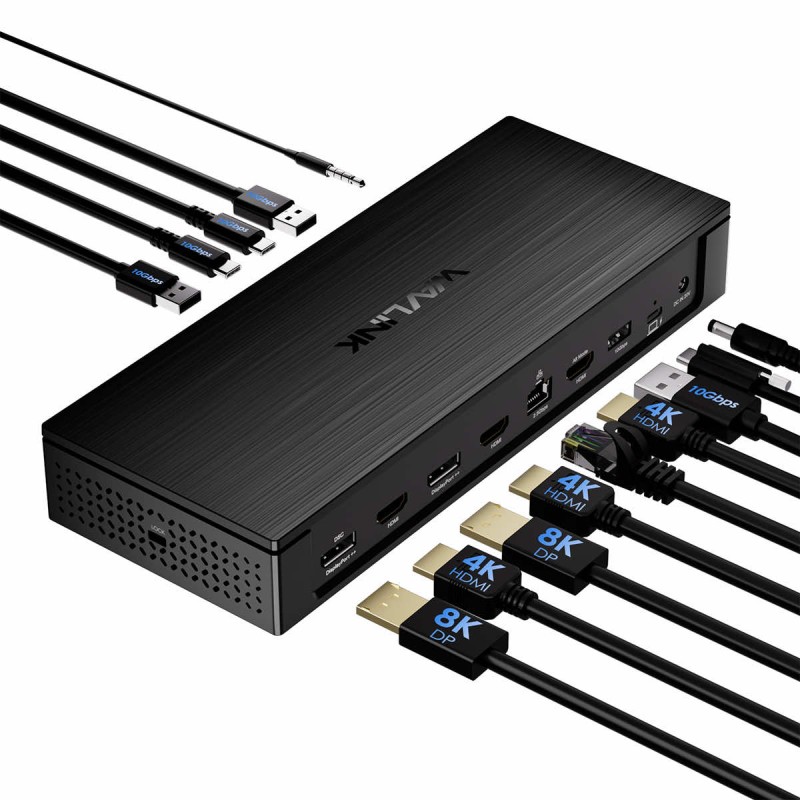 WavLink 13-in-1 stacja dokująca z DisplayLink 2x8K DP | 5x 4K Display | 2,5GbE LAN | 5x USB 10 Gbs | 100W PD